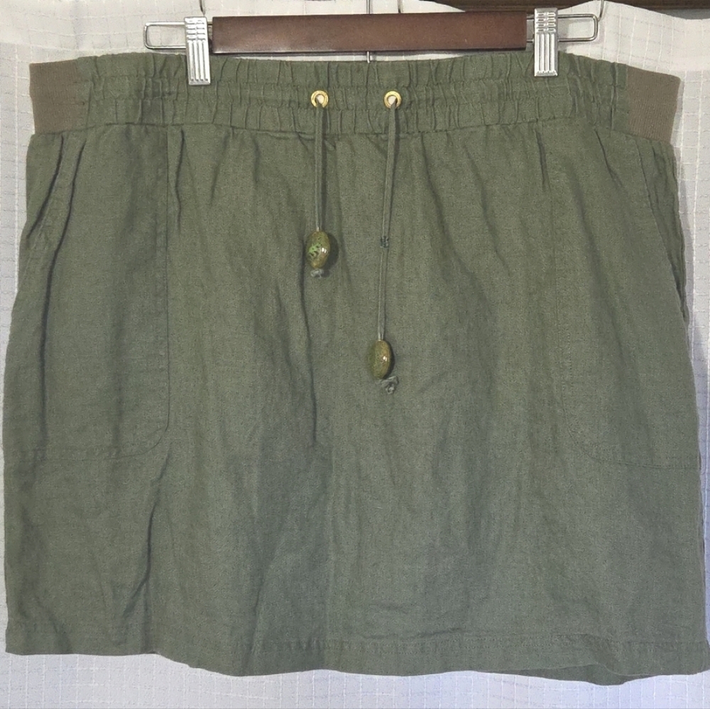 COMPANY ELLEN TRACY Skort 100% Linen Womens Size XL Color Caper With Drawstring